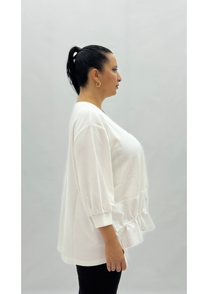 Büyük Beden Viskon Taşlı Inci Detaylı Kapri Kol Oversize Kadın Bluz indirimleri