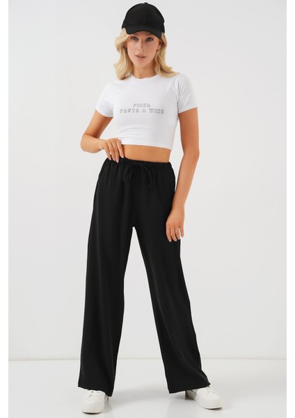Kadın Bdart Yüksek Bel Rahat Kesim Geniş Paça Pantolon Siyah