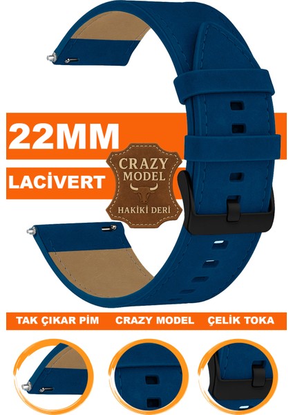 xiaomi mi watch s1-s2 yuvarlak kasa uyumlu 22mm crazy hakiki deri saat kordonu kayışı l10hwc-lacıvert-black