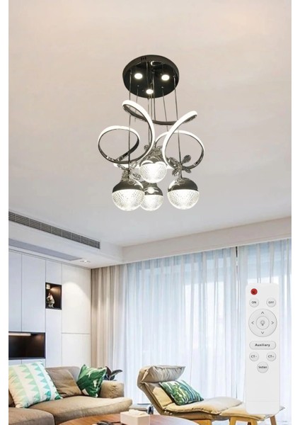 Papatya 3 Işık Kumandalı (Beyaz, Sarı, Günışığı) Krom Luxury Ledli Salon Avize Büyük Toplu