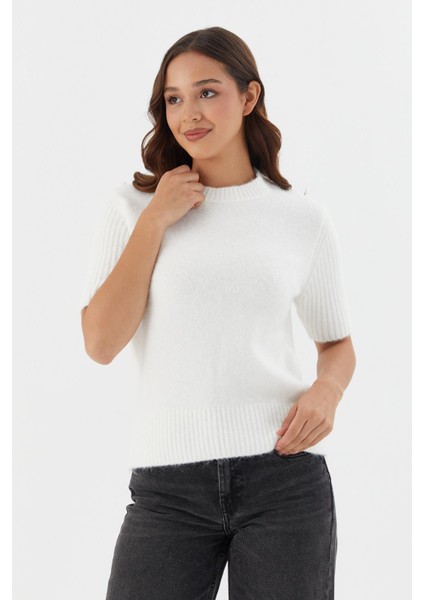 Kısa Kol Kazak Bluz Krem modelleri