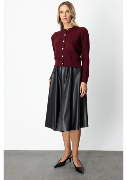 Kadın Düğmeli Sıfır Yaka Hırka 63903 Bordo modelleri