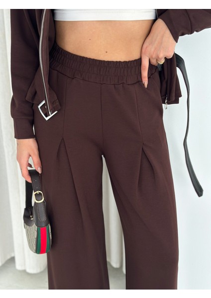 Modal Kumaş Fermuarlı Kemerli Şık Günlük Eşofman Takımı / Modal Fabric Zippered Belted Tracksuit Set