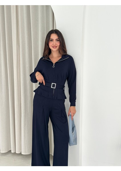 Modal Kumaş Fermuarlı Kemerli Şık Günlük Eşofman Takımı / Modal Fabric Zippered Belted Tracksuit Set modelleri