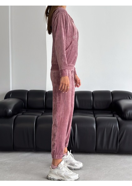Kadife Kumaş Kapüşonlu Eşofman Takımı – Rahat Fit Günlük Şık Takım | Velvet Zip Hoodie Tracksuit Set fırsatları