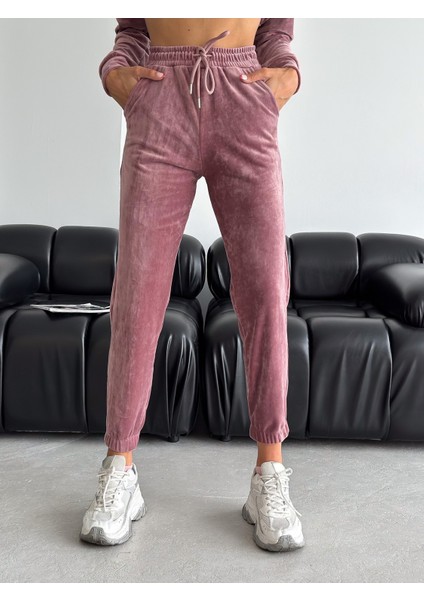 Kadife Kumaş Kapüşonlu Eşofman Takımı – Rahat Fit Günlük Şık Takım | Velvet Zip Hoodie Tracksuit Set