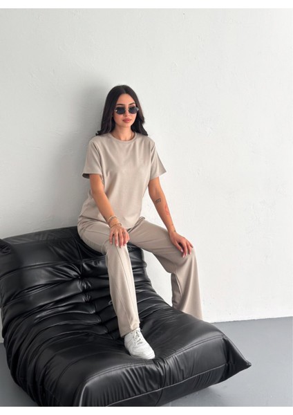 Kadın Modal Kumaş Bisiklet Yaka Tshirt Eşofman Takımı