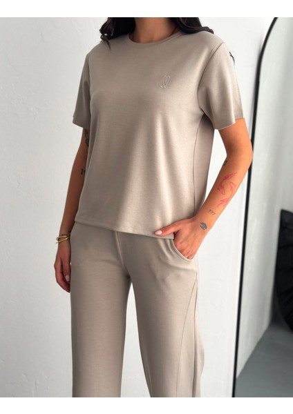 Kadın Modal Kumaş Bisiklet Yaka Tshirt Eşofman Takımı fırsatları