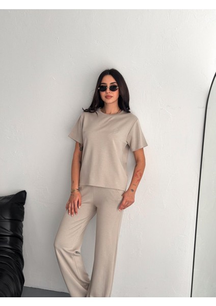 Kadın Modal Kumaş Bisiklet Yaka Tshirt Eşofman Takımı indirimleri