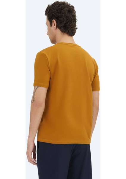 Hardal Düz Bisiklet Yaka Pamuk Karışımlı T-Shirt fırsatları