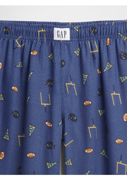 Erkek Çocuk Mavi 100% Geri Dönüştürülmüş Flannel Football Pijama Altı fiyatları