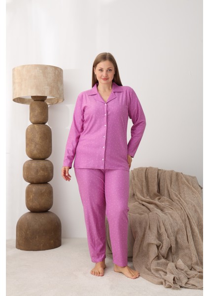 Boydan Düğmeli Süet Kumaş Büyük Beden Kadın Pijama Takımı 2170 fiyatları