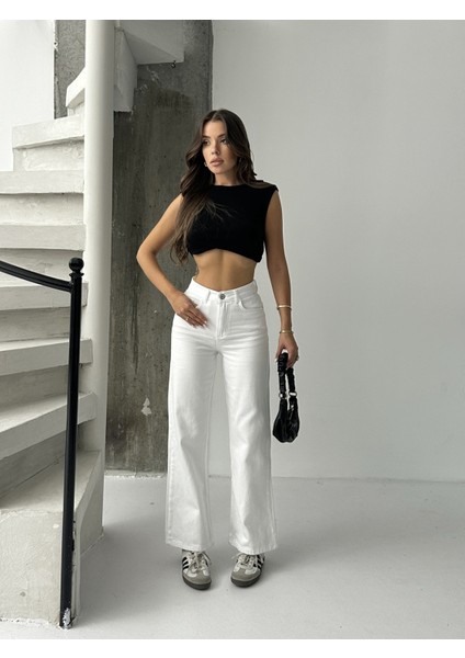 Kadın Yüksek Bel Keten Boyfriend Bol Paça