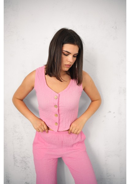 Kadın Gofre Takım Yelekli - Yelek ve Pantolon - Yazlık Takım fiyatları