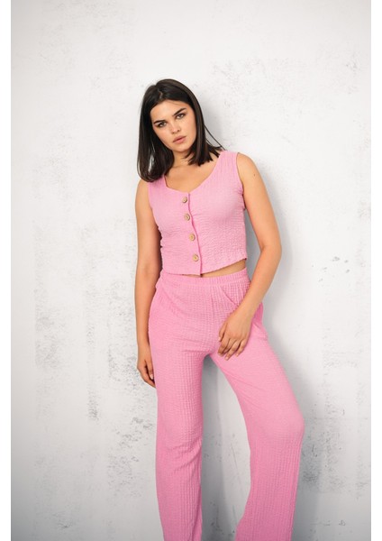 Kadın Gofre Takım Yelekli - Yelek ve Pantolon - Yazlık Takım modelleri