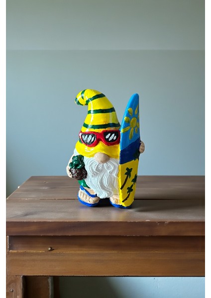 Sörfçü Cüce Biblo, Renkli Dekoratif Obje, Bahçe ve Ev Süsü, Hediyelik