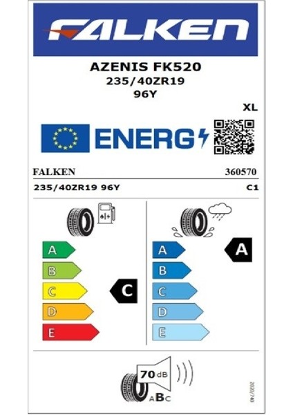 235/40 ZR19 Tl (96Y) Xl Azenıs FK520 Oto Yaz Lastiği (Üretim TARIHI:2025) fiyatları