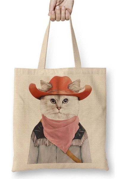 Kedi Rodeo Cat Beyaz Bez Çanta Uzun Saplı Alışveriş Çantası Plaj Çantası