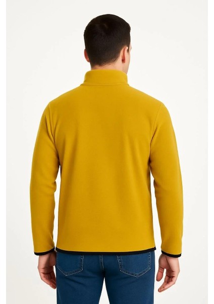 Erkek Polar Kazak – Dik Yaka, Yarım Fermuarlı, Fermuarlı Göğüs Cepli, Siyah Biyeli, Kışlık Rahat Regular Fit Günlük Model - Sarı fiyatları