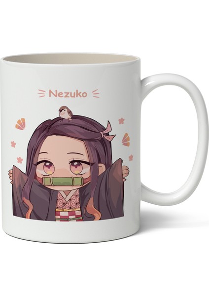 Demon Slayer Nezuko Anime Iblis Keser Temalı Beyaz Kupa Bardak Sevgiliye Arkadaşa Hediye