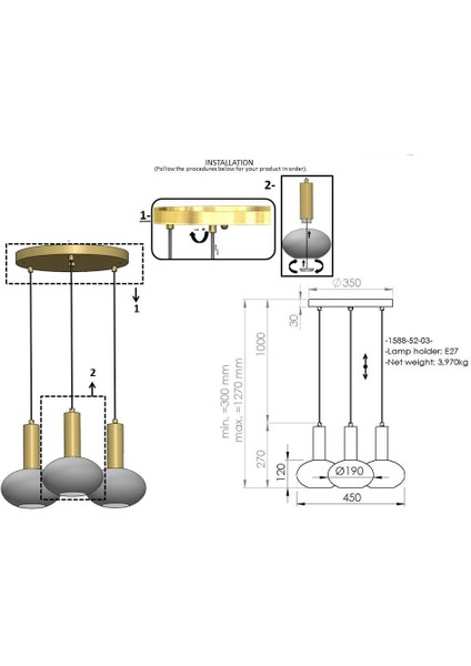 Kabo 3'lü Antik Lak Avize modelleri
