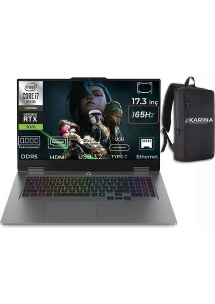Loq 17IRX10 I7-14700HX 83JH006HTR-50 32GB 2tb+2tb RTX5070 8gb W11PRO 17.3" 165Hz Full Hd Gaming Laptop