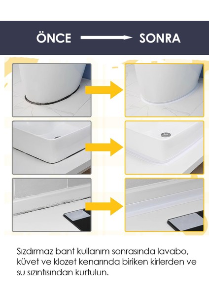 3.2m Banyo Küvet Mutfak Lavabo Su Sızdırmaz Bant Su Geçirmez Kenar Bandı Sızdırmazlık Tamir Beyaz