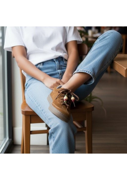 Taba Süet Hakiki Deri Bağcıklı Kadın Günlük Sneaker