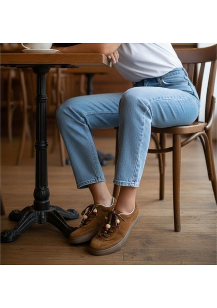 Taba Süet Hakiki Deri Bağcıklı Kadın Günlük Sneaker modelleri