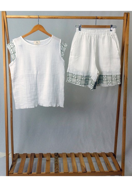 Süper Hafif %100 Pamuk 2 Katlı Müslin | Şort - Tişört | Ikili Takım | Pijama | Gots Sertifikalı