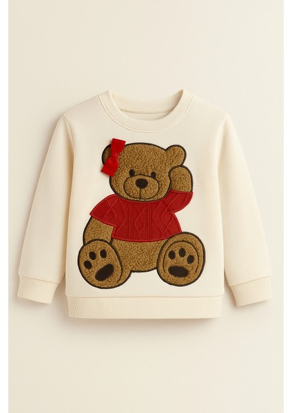 Kız Çocuk Teddy Sweatshirt Pijama Üstü Ekru