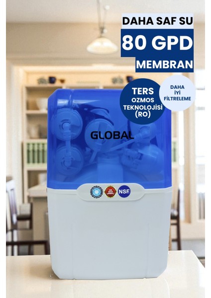 Mega Su Arıtma Seti-Yedek Filtre Seti HEDIYELI-80GPD 5 Filtreli Ro Sistem-8 Lt Tank-Beyaz fiyatları