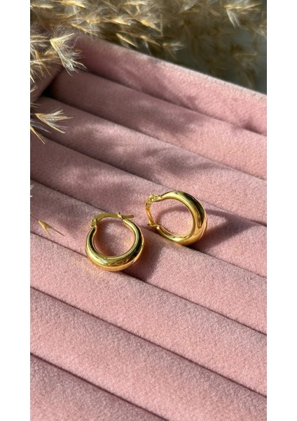 Altın Kaplama Düz Halka Model Küpe 925 Ayar Gümüş