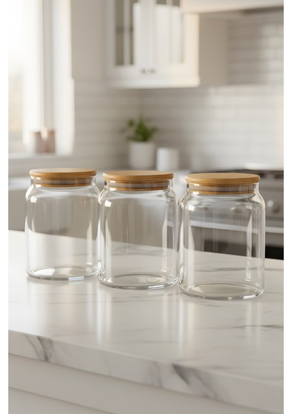 3’lü Cam Kavanoz Seti 860 cc – Vakumlu Bambu Kavanoz fiyatları