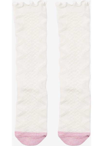 Kız Bebek Desenli Dizaltı Çorap Ekru