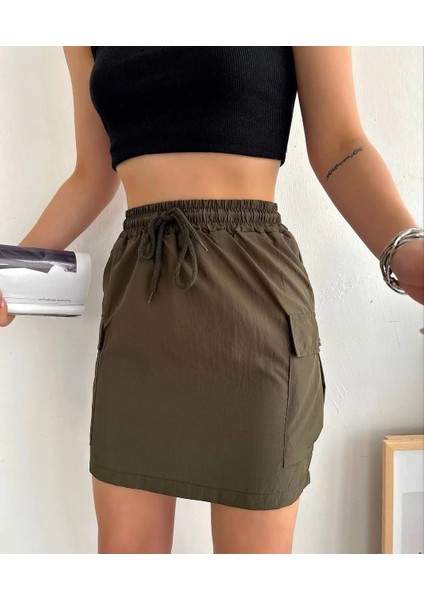 Kargo Cep Ince Paraşüt Etek Haki S241019