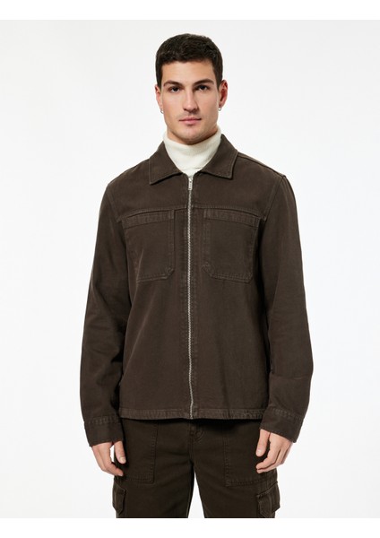 Regular Fit Klasik Yaka Cepli Pamuklu Fermuarlı Gömlek Ceket modelleri