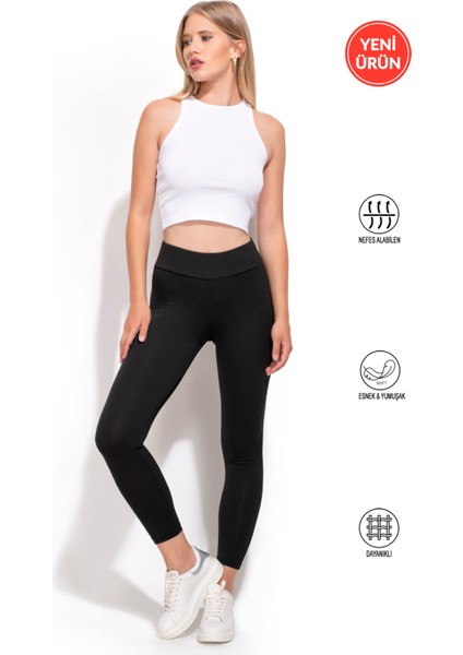 Özkan 27684 Kadın Likralı Kaşkorse Fitilli Toparlayıcı Yüksek Bel Uzun Tayt