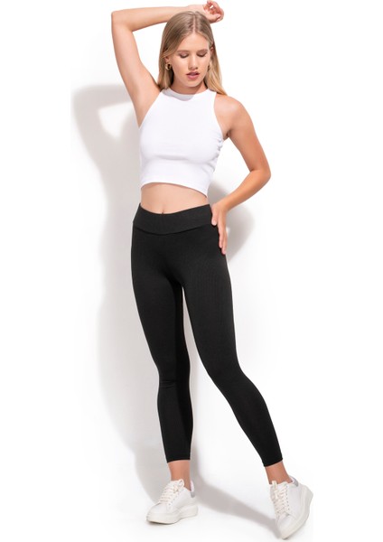 Özkan 27684 Kadın Likralı Kaşkorse Fitilli Toparlayıcı Yüksek Bel Uzun Tayt