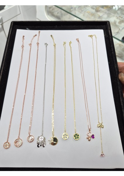 925 Ayar Papatya Silver<yaz Çoklu Kombin <ital 9 Lu Kolye Çeşit Kolye