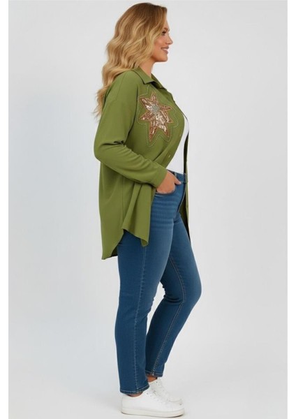 Kadın Büyük Beden Pul Payet Işlemeli Uzun Kollu Gömlek 1985-26 fiyatları