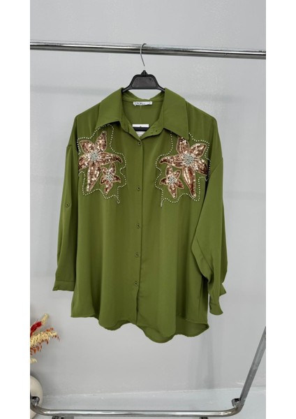 Kadın Büyük Beden Pul Payet Işlemeli Uzun Kollu Gömlek 1985-26 fırsatları