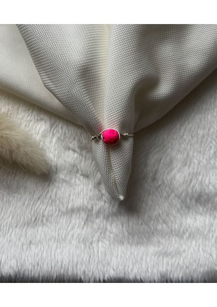 Pembe Lav Taşı Ayarlanabilir Gümüş Renk Tel Yüzük