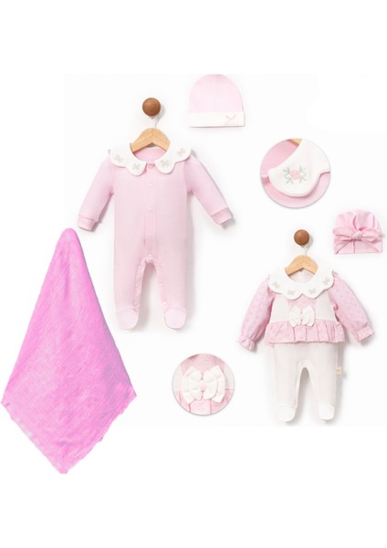 Yeni Doğan Kız Bebek 0/3-3/6 Ay Brodeli 2li Tulum Seti ve Müslin Battaniye Takımı (Hediyelik ) modelleri