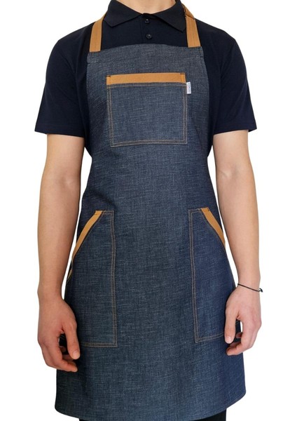 Boydan Askılı Tokalı Önlük denim Camel