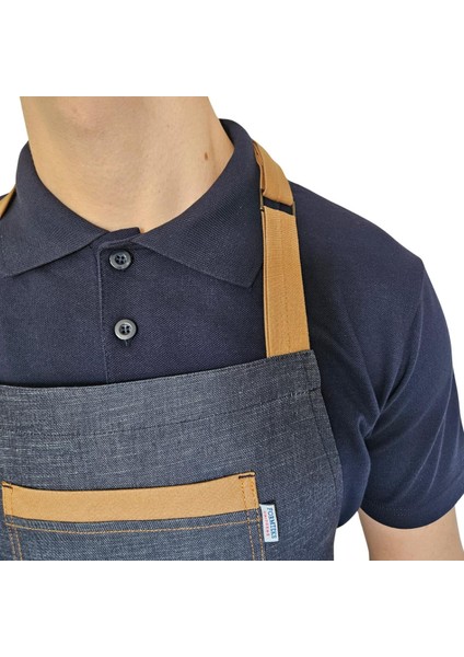 Boydan Askılı Tokalı Önlük denim Camel