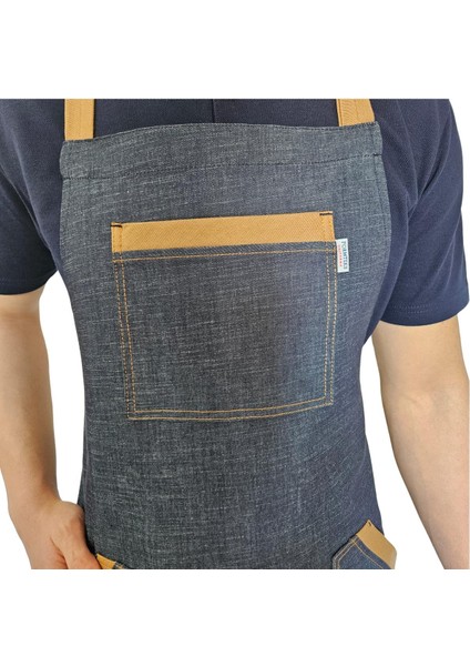 Boydan Askılı Tokalı Önlük denim Camel