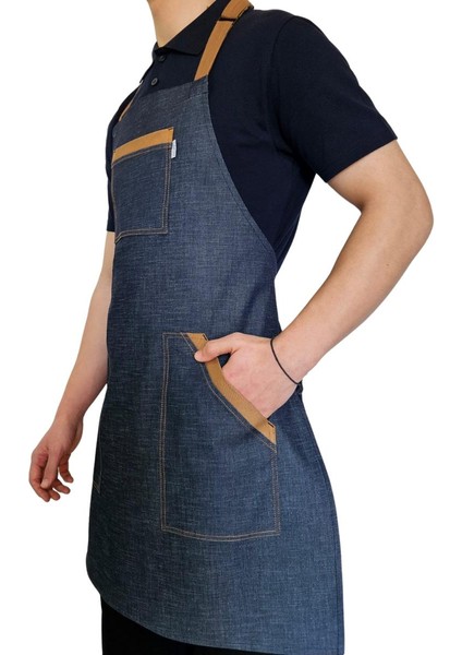 Boydan Askılı Tokalı Önlük denim Camel