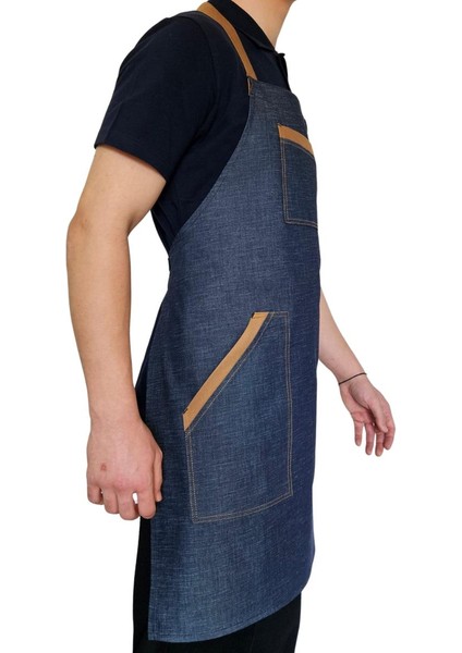 Boydan Askılı Tokalı Önlük denim Camel