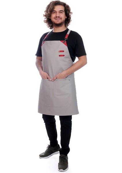 Deri Takviyeli Boydan Önlük Kırmızı-Kahve Derili modelleri